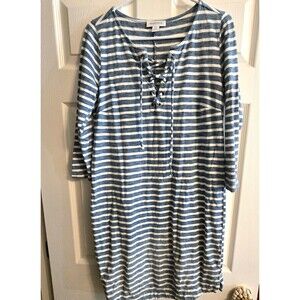 Motherhood  Womens Maternity Lace Up Striped Maternity Dress, Blue, SZ S